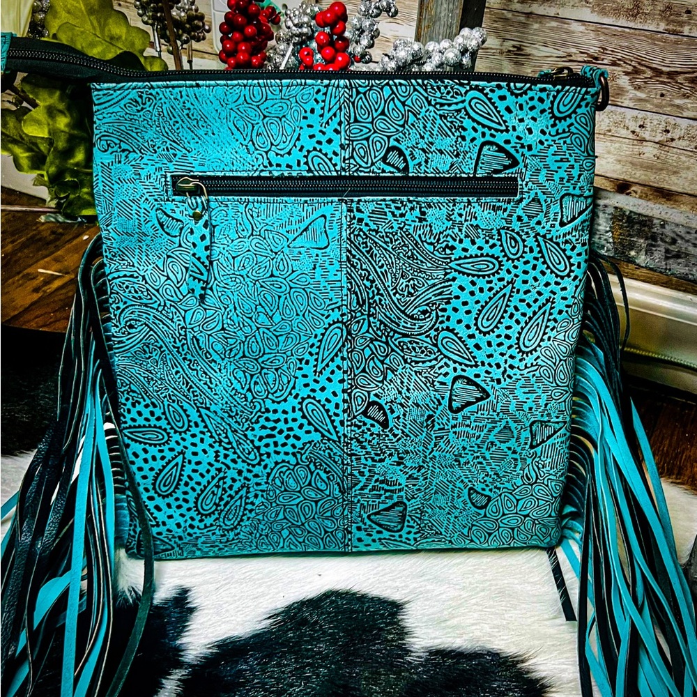 Turquoise darling genuine hair on hide crossbody
